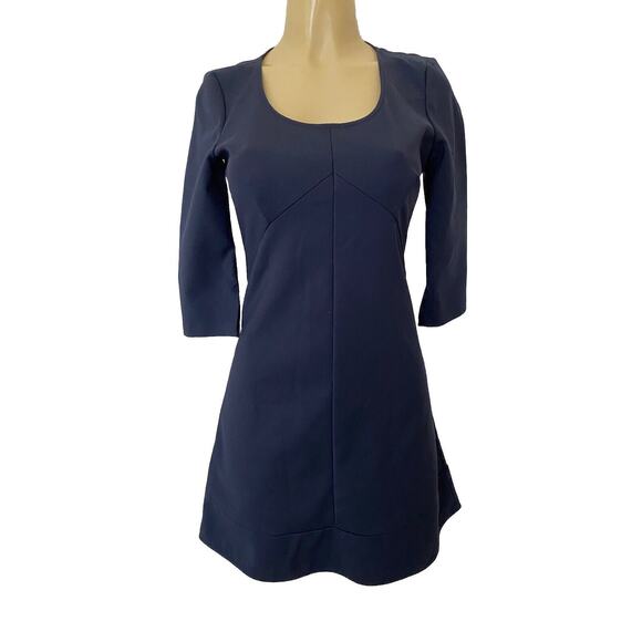 Patrizia Pepe Dress A Line 3/4 Sleeve Navy Blue Mini Stretch Cotton Roun…